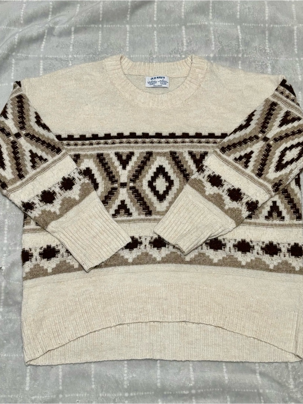 Old Navy Cream Fair Isle Crewneck Sweater